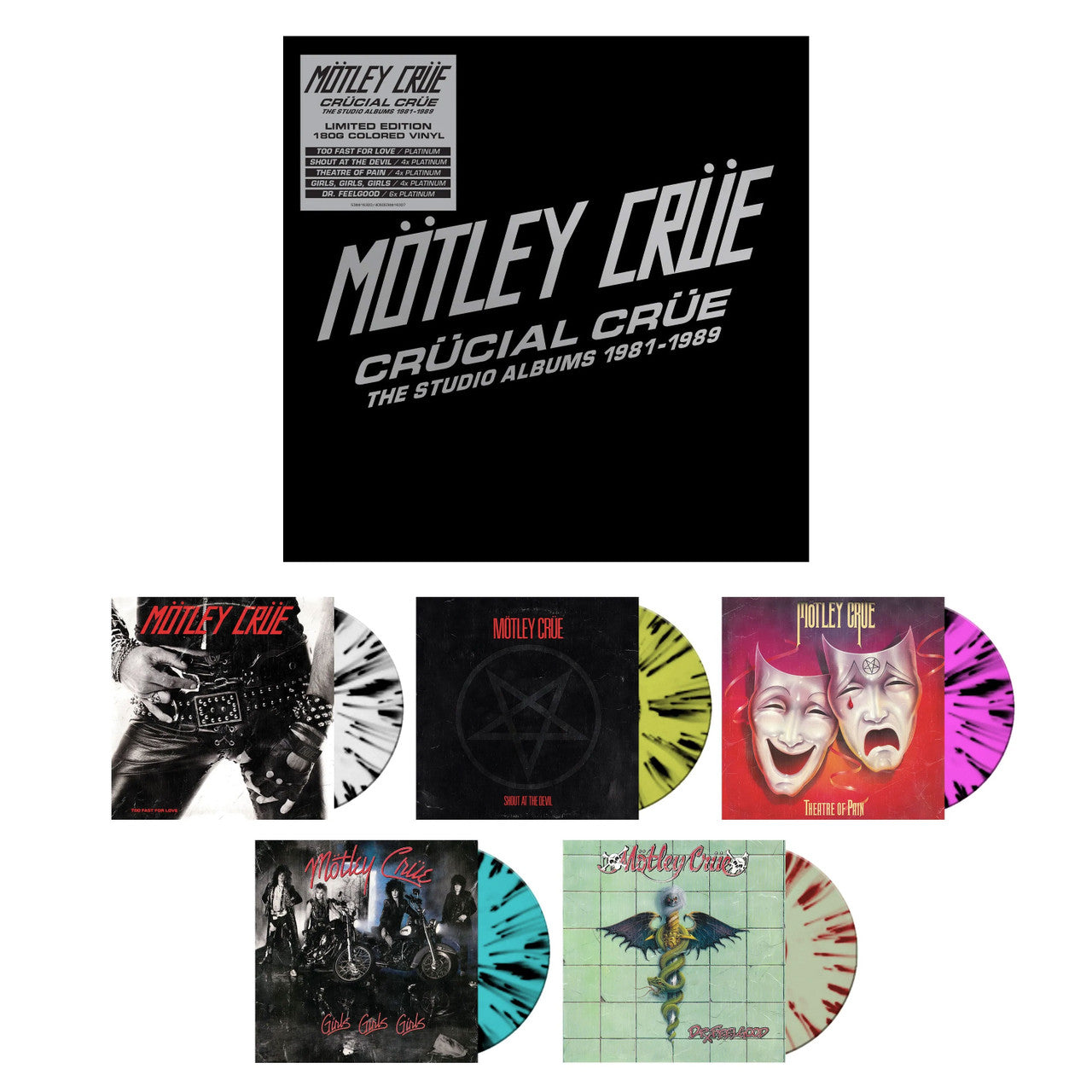 Order Mötley Crüe - Crucial Crue: The Studio Albums 1981-1989 (Limited Edition 5LP Box Set, Colored Vinyl)