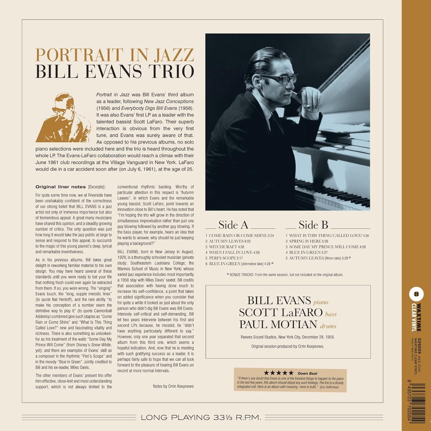 Bill Evans Trio - Portrait In Jazz (Limited Edition, 180 Gram Crystal Clear Vinyl with Bonus Tracks) [Import]
